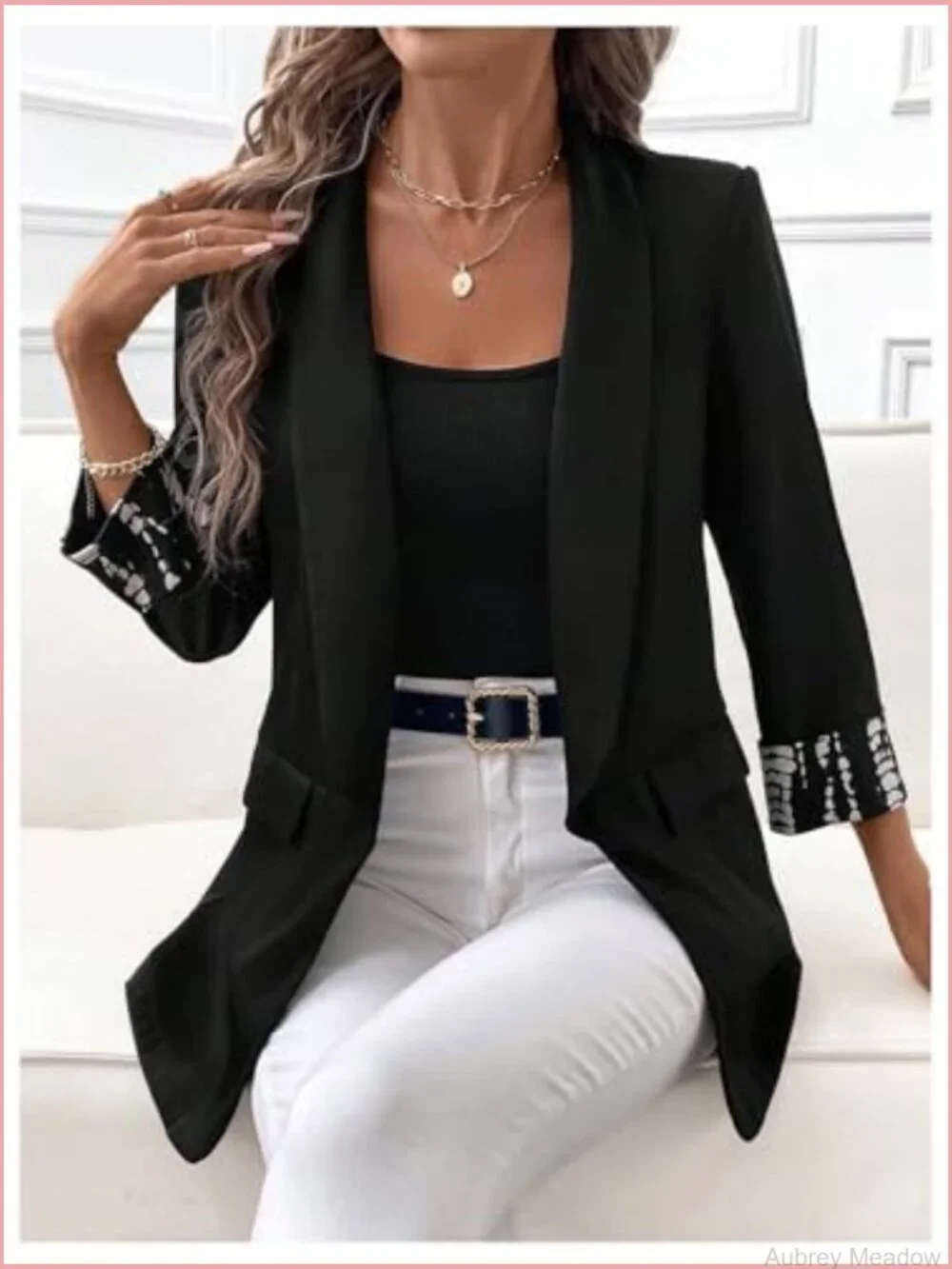 Leopard Print Shawl Collar Blazer 3/4 Sleeve Open Front Casual Jacket